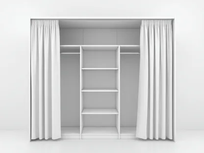 Armario ropero de madera 220x60x220 cm - blanco - con cortinas y estantes