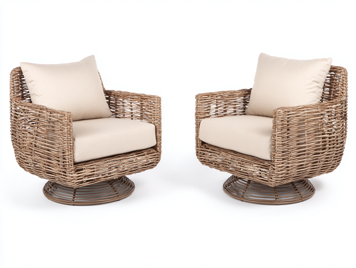 2 x Sillones de ratán 90x85x78 cm - color madera natural - estilo contemporáneo para exterior