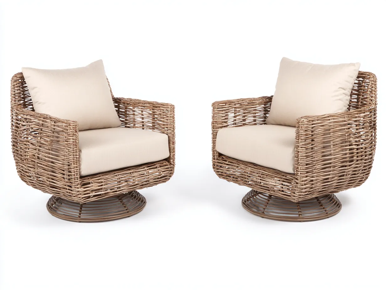 2 x Sillones de ratán 90x85x78 cm - color madera natural - estilo contemporáneo para exterior