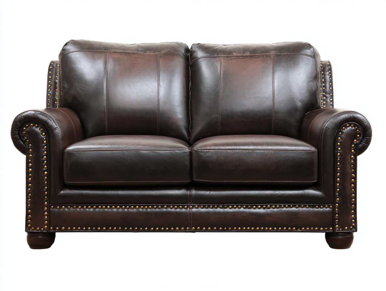 Sofá 2 plazas tapizado 160x92x95 cm - marrón oscuro - estilo clásico en piel con tachuelas decorativas