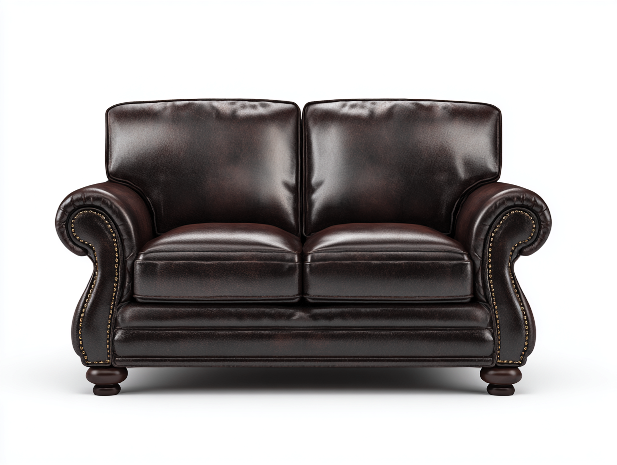 Sofá 2 plazas tapizado 164x93x96 cm - marrón oscuro - estilo clásico en piel con tachuelas decorativas