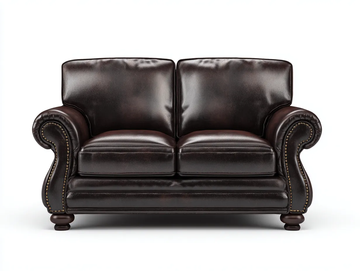 Sofá 2 plazas tapizado 164x93x96 cm - marrón oscuro - estilo clásico en piel con tachuelas decorativas