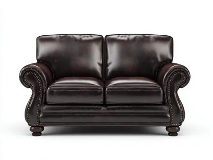 Sofá 2 plazas tapizado 164x93x96 cm - marrón oscuro - estilo clásico en piel con tachuelas decorativas