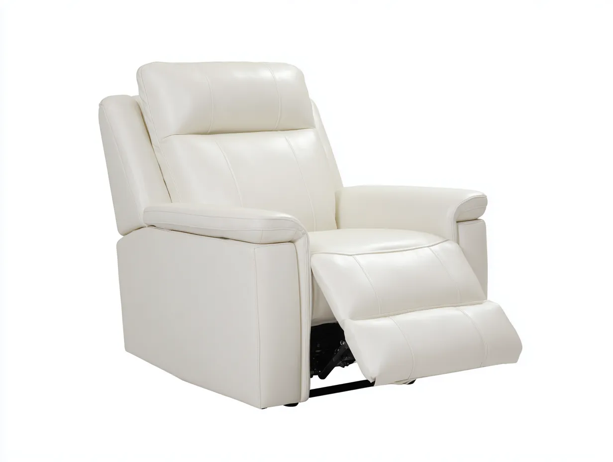 Sillón reclinable de piel - 105x95x102 cm - blanco - con mecanismo de reclinación manual