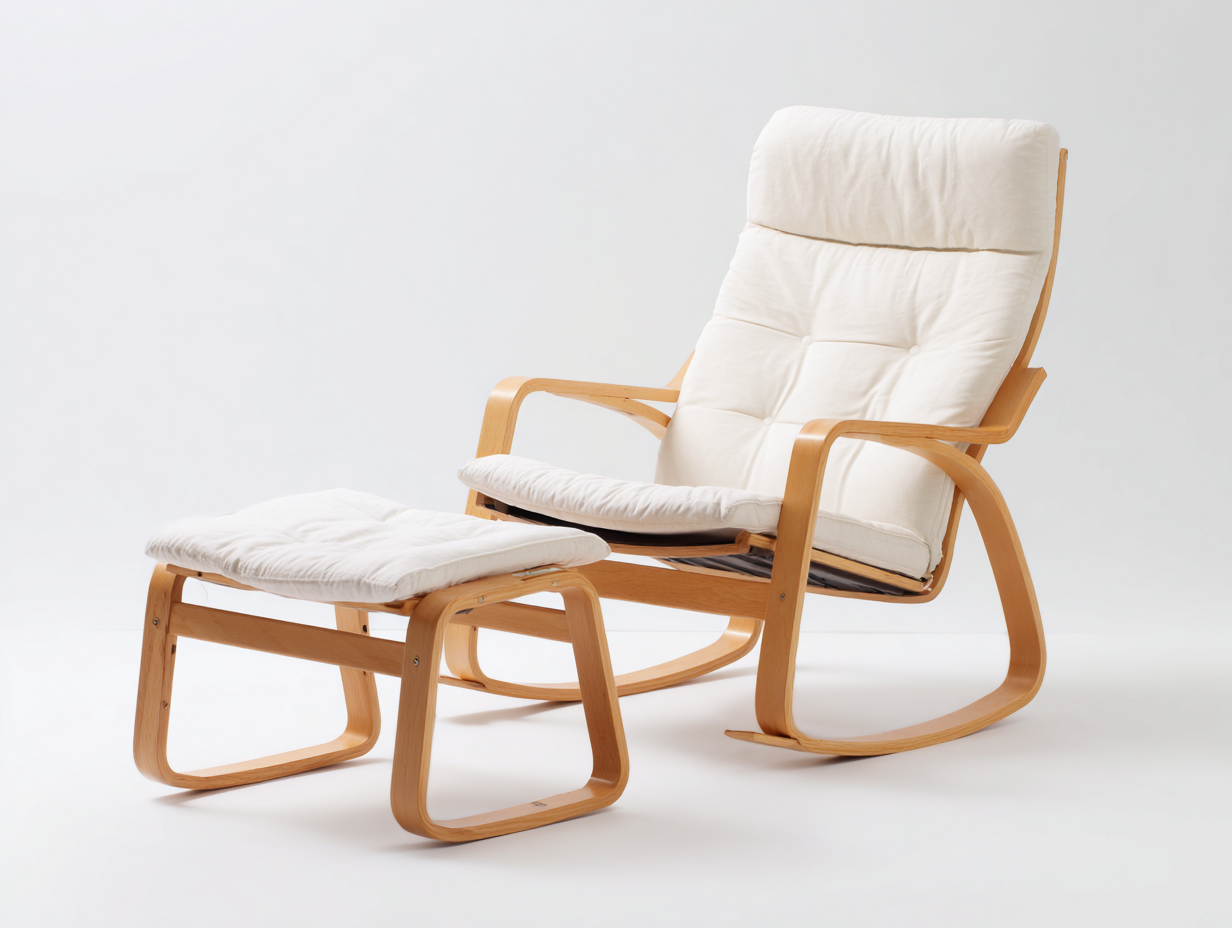 Sillón reclinable de madera con reposapiés - 95x70x100 cm - beige - diseño ergonómico
