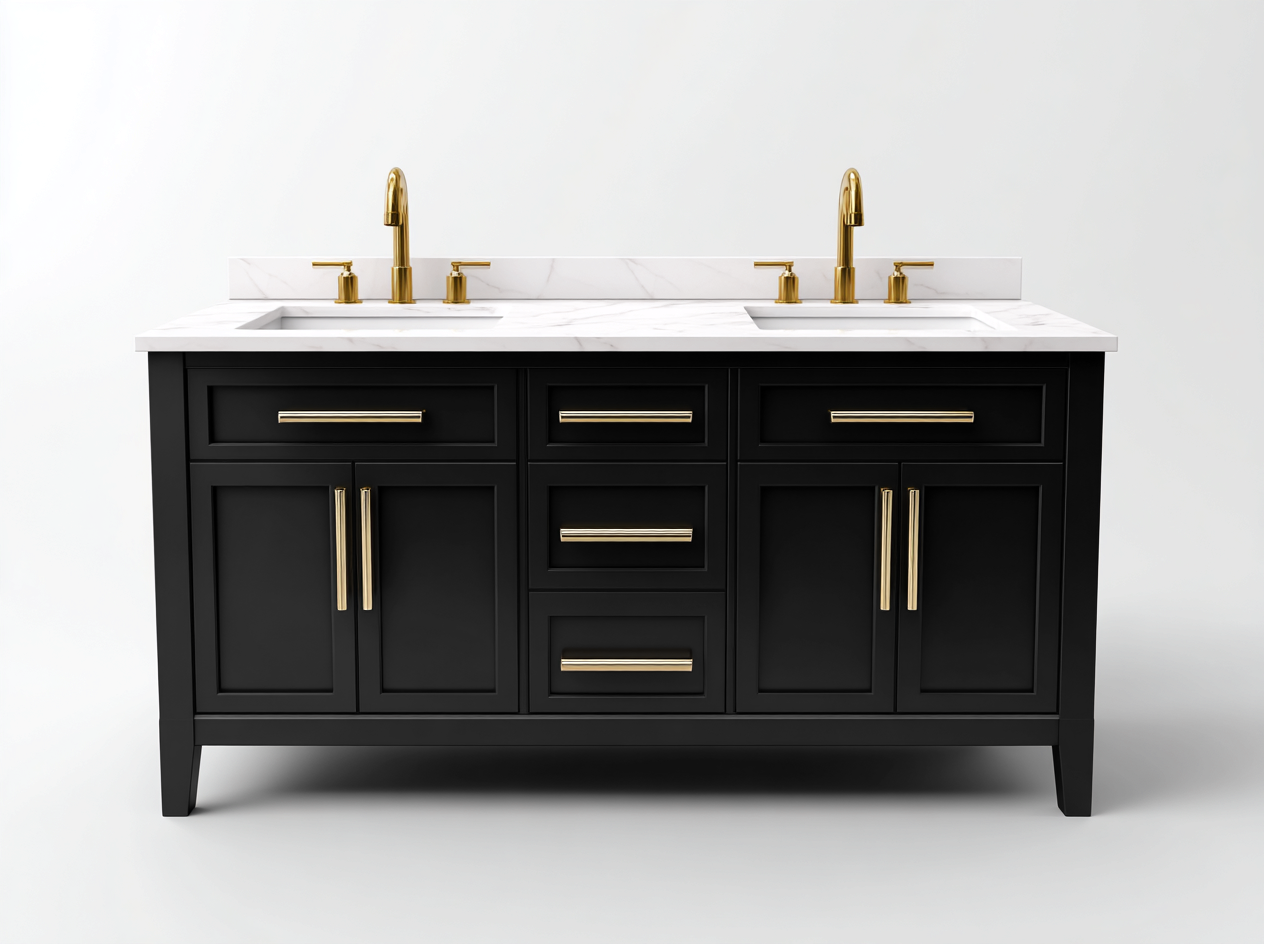 Mueble de baño con doble lavabo 130x48x88 cm - negro - con cajones y armarios de almacenaje