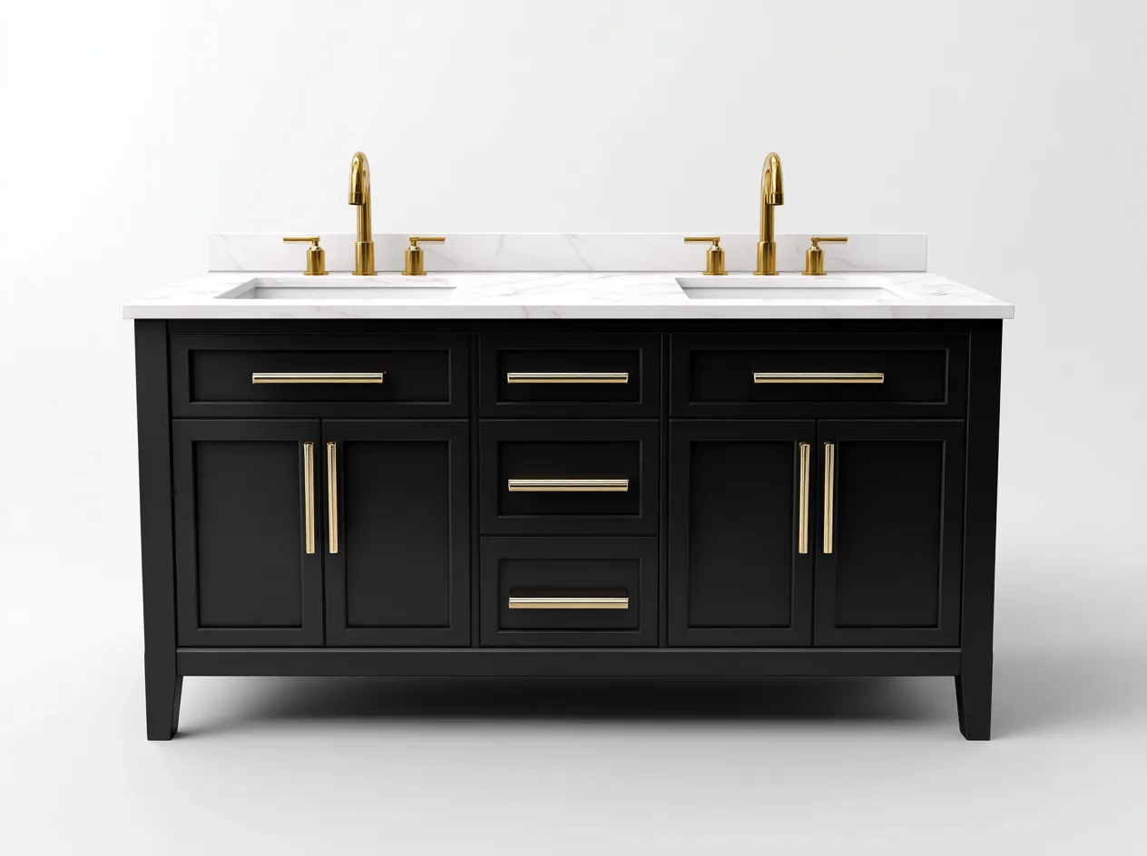 Mueble de baño con doble lavabo 130x48x88 cm - negro - con cajones y armarios de almacenaje