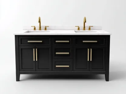 Mueble de baño con doble lavabo 130x48x88 cm - negro - con cajones y armarios de almacenaje