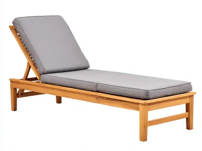 Tumbona de exterior de madera de teca 195x65x85 cm - gris/natural - respaldo ajustable