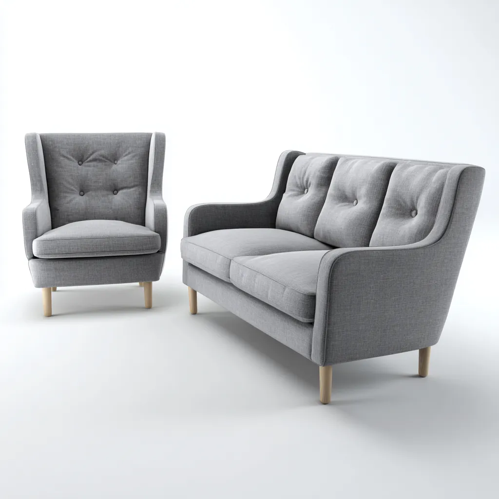 Sofá de dos plazas 150x88x90 cm y sillón 95x88x100 cm tapizados en tela - gris medio - estilo clásico escandinavo