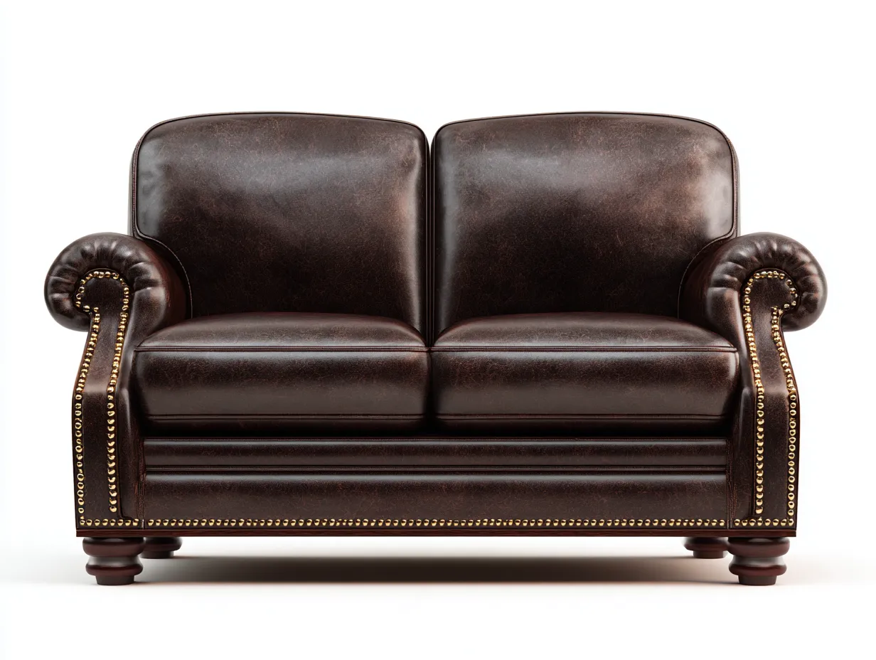 Sofá de dos plazas de cuero auténtico 162x90x88 cm - marrón oscuro - con tachuelas decorativas - estilo clásico