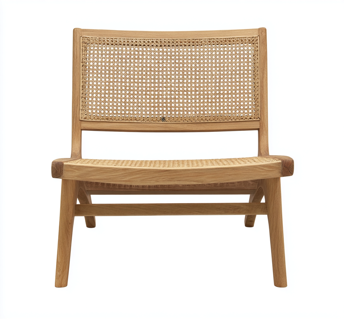 Silla de salón de madera con respaldo y asiento de ratán - 65x75x80 cm - color madera natural - estilo nórdico