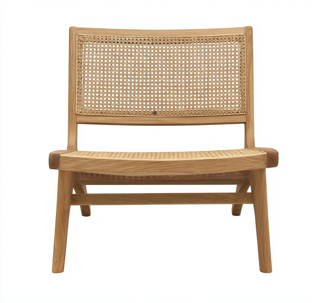 Silla de salón de madera con respaldo y asiento de ratán - 65x75x80 cm - color madera natural - estilo nórdico