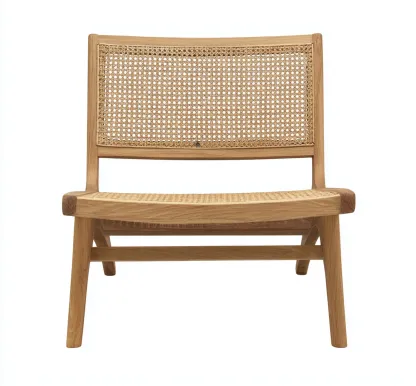 Silla de salón de madera con respaldo y asiento de ratán - 65x75x80 cm - color madera natural - estilo nórdico