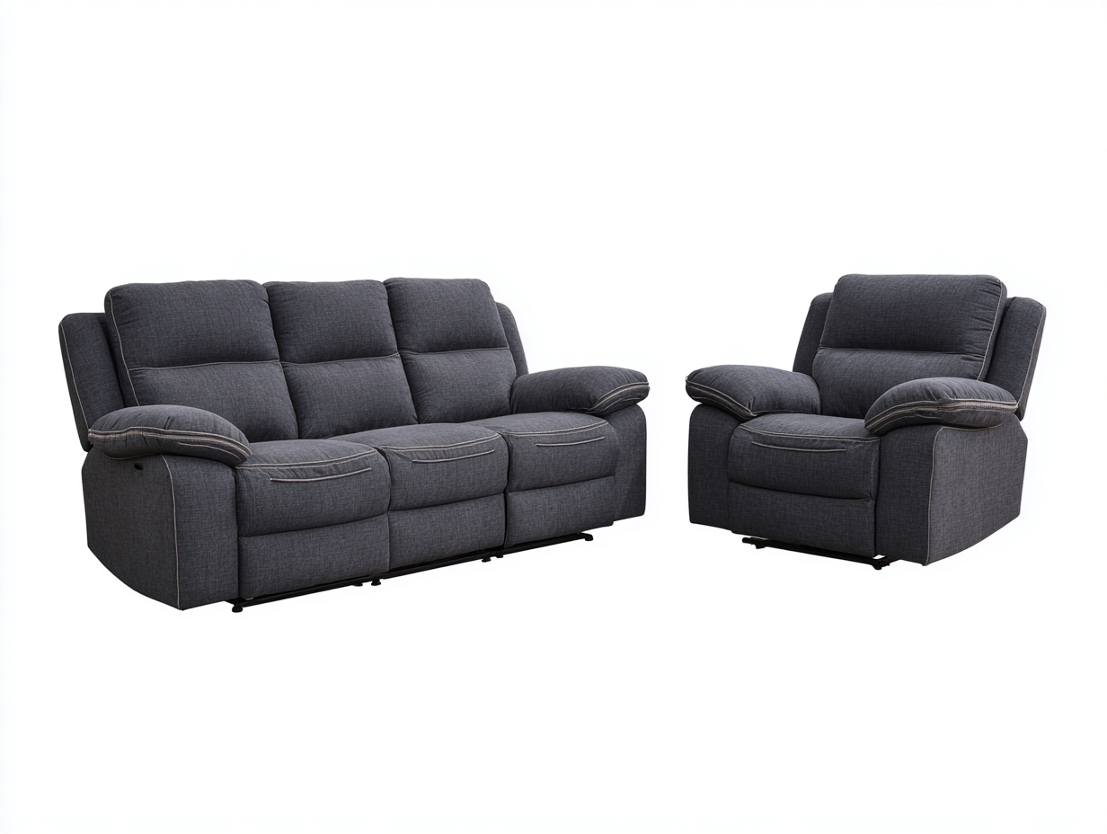 Sofá de tres plazas 210x95x100 cm y sillón 105x95x100 cm - tela - gris oscuro - estilo moderno