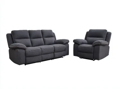 Sofá de tres plazas 210x95x100 cm y sillón 105x95x100 cm - tela - gris oscuro - estilo moderno