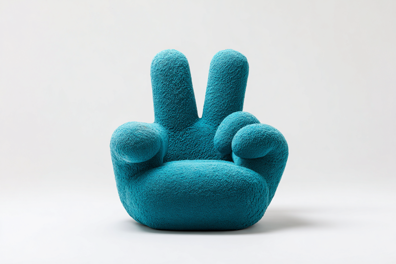 Sillón tapizado en forma de mano 95x85x100 cm - azul turquesa - diseño creativo y divertido