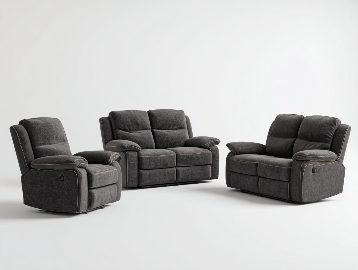 Juego de sofá 2 plazas 155x95x100 cm y sofá 2 plazas 155x95x100 cm con sillón reclinable 95x95x100 cm tapizados en tela - gris oscuro - diseño ergonómico y confortable