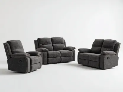 Juego de sofá 2 plazas 155x95x100 cm y sofá 2 plazas 155x95x100 cm con sillón reclinable 95x95x100 cm tapizados en tela - gris oscuro - diseño ergonómico y confortable