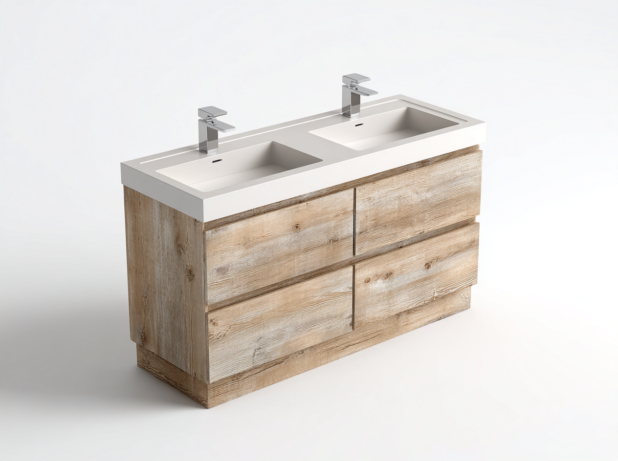 Mueble de baño con doble lavabo 120x46x85 cm - madera clara - con cajones de almacenaje