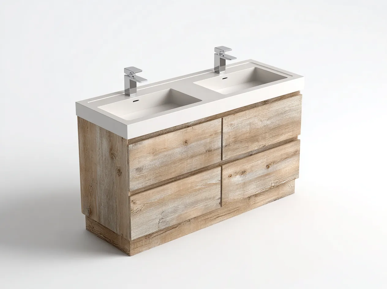 Mueble de baño con doble lavabo 120x46x85 cm - madera clara - con cajones de almacenaje