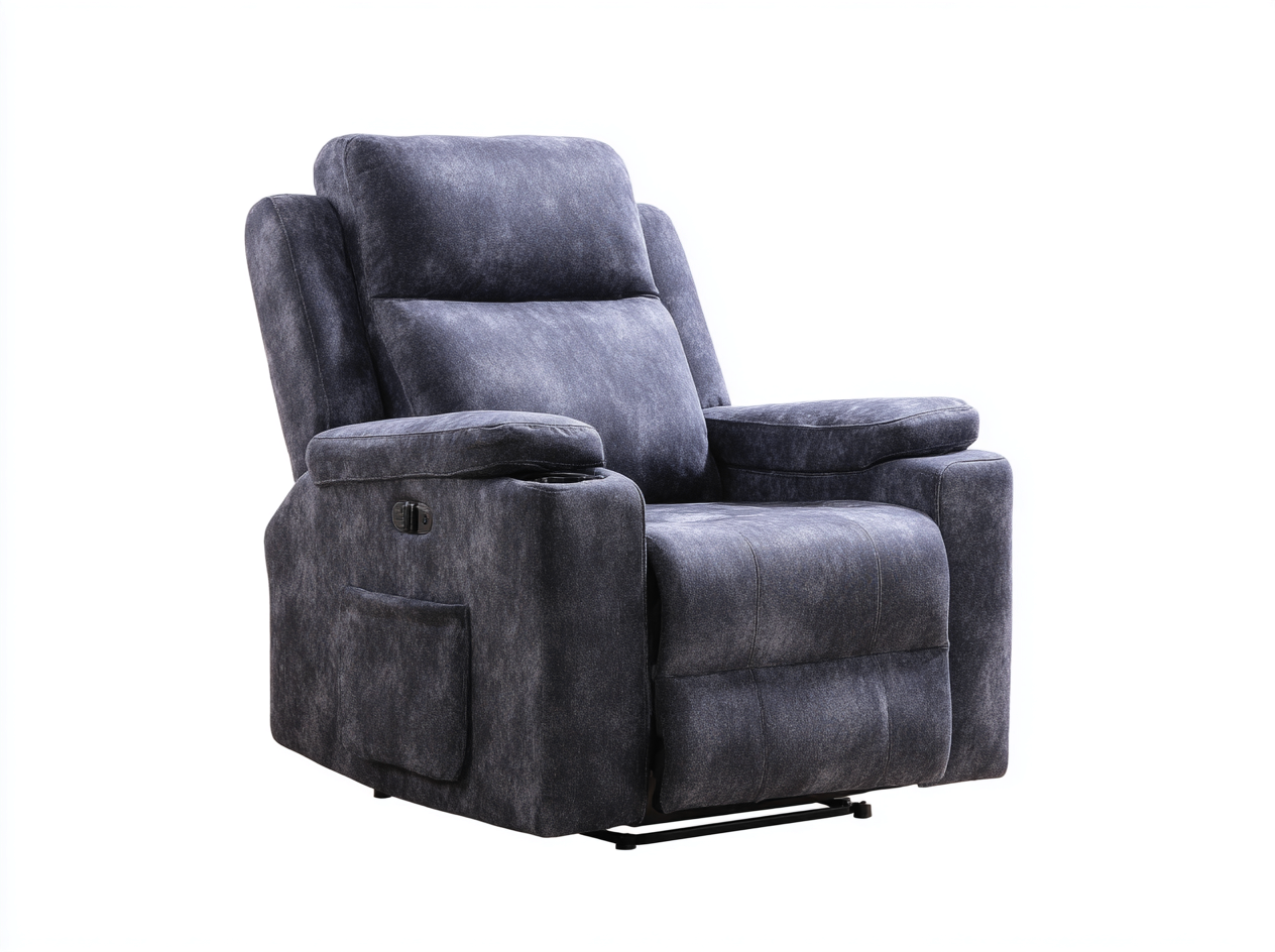 Sillón reclinable tapizado en tela - 105x95x102 cm - gris oscuro - con mecanismo de reclinación manual