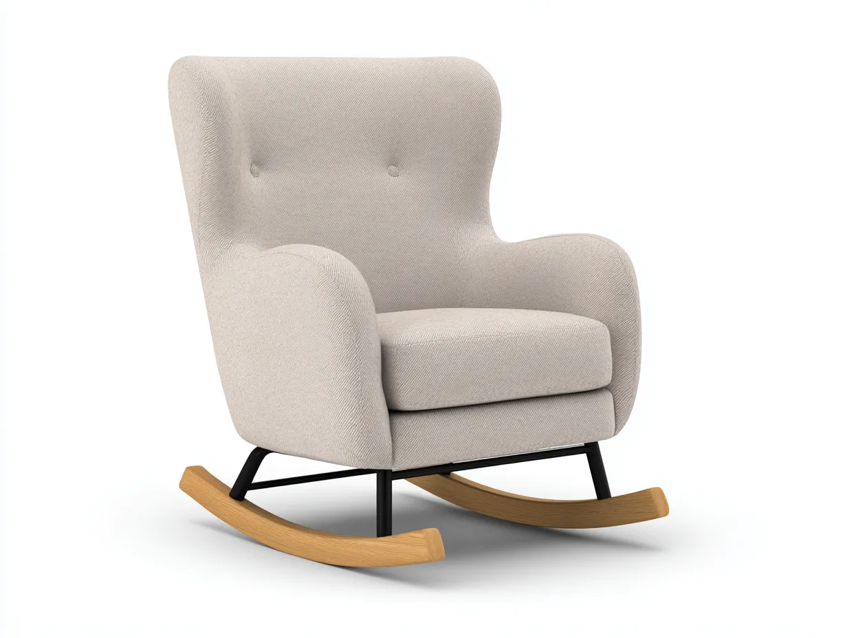 Sillón mecedora tapizado - 85x80x100 cm - beige claro - estilo moderno con respaldo alto