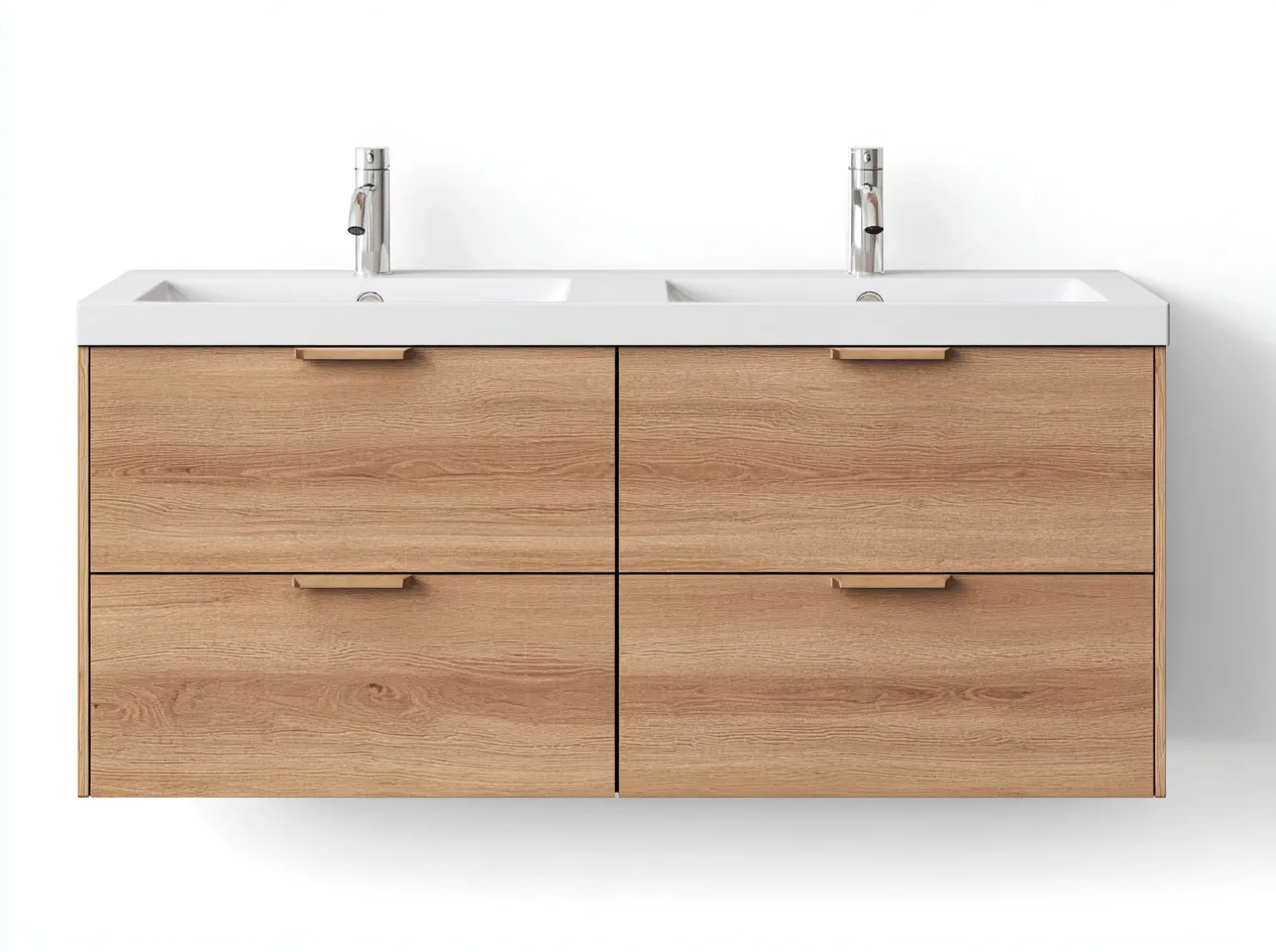 Mueble de baño con doble lavabo 120x47x55 cm - madera clara - con cajones de almacenaje