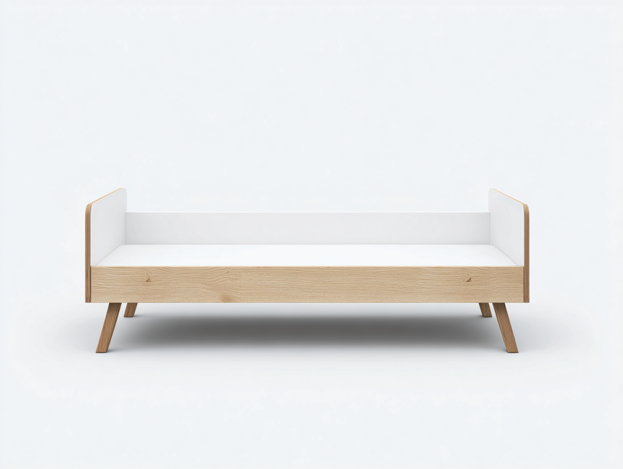 Cama infantil madera maciza 90x190x60 cm - blanco/roble claro - con laterales de seguridad