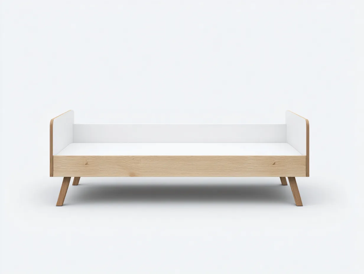 Cama infantil madera maciza 90x190x60 cm - blanco/roble claro - con laterales de seguridad