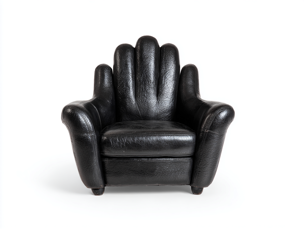 Sillón de cuero auténtico 98x88x102 cm - negro - diseño creativo en forma de mano