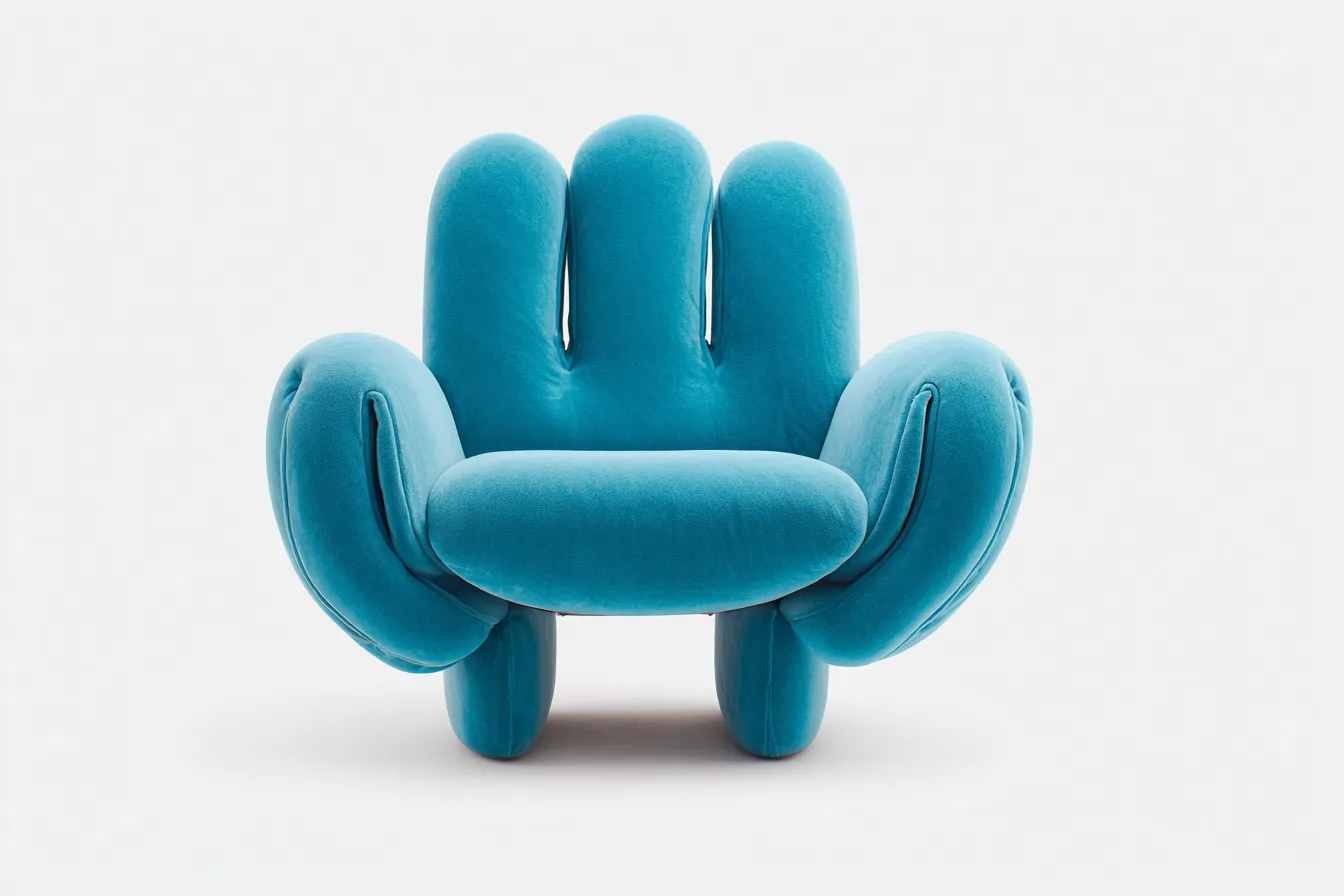 Sillón tapizado en forma de mano 90x85x100 cm - azul turquesa - diseño moderno y divertido