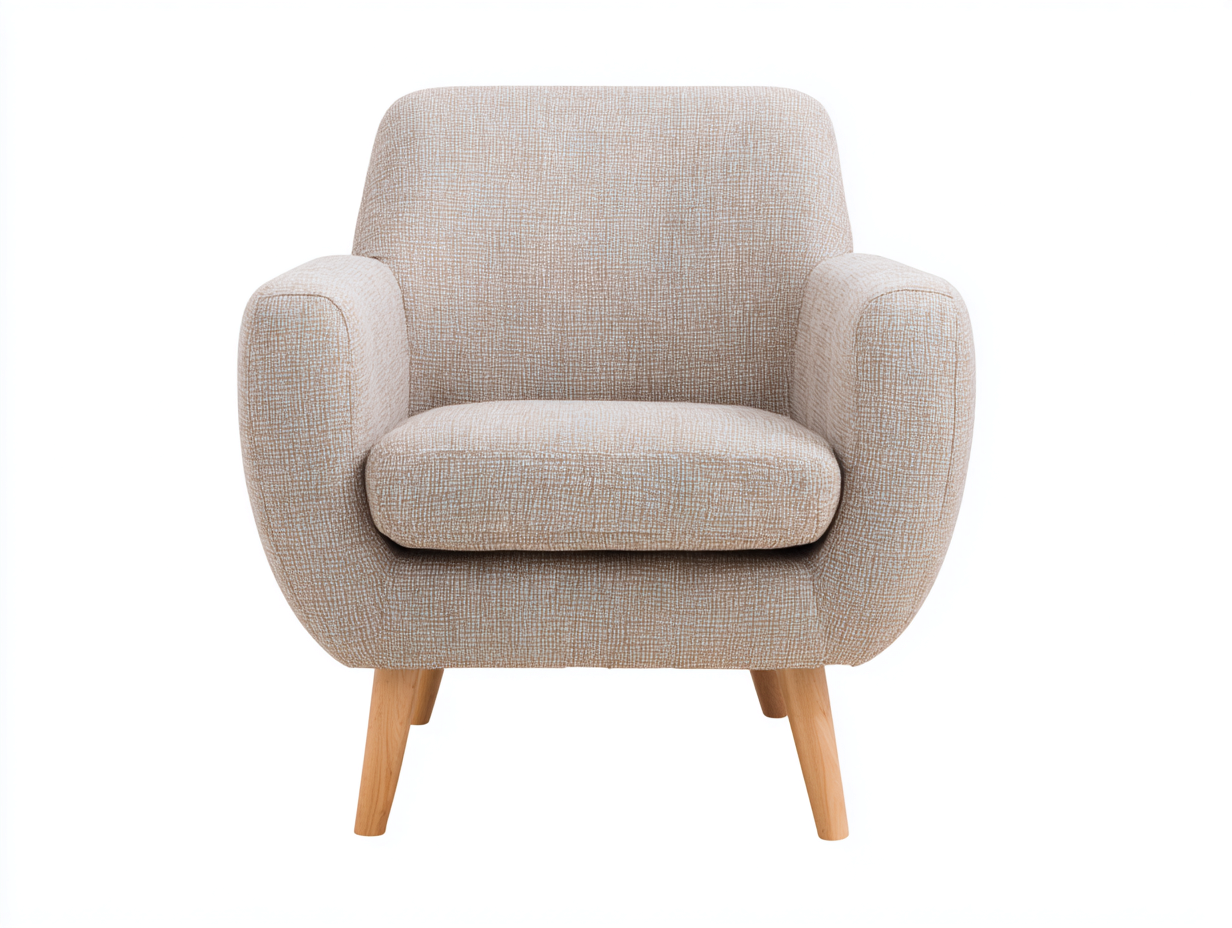 Sillón tapizado de tela 82x80x88 cm - beige - con patas de madera - estilo moderno escandinavo