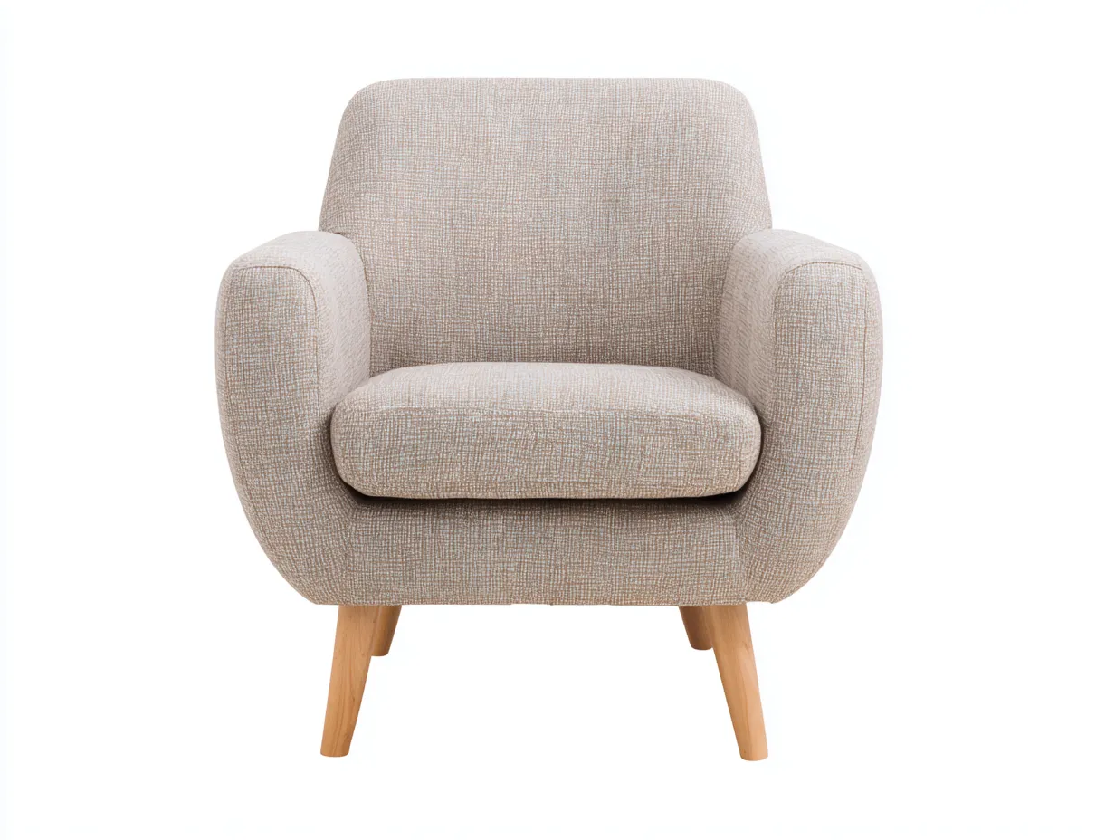 Sillón tapizado de tela 82x80x88 cm - beige - con patas de madera - estilo moderno escandinavo