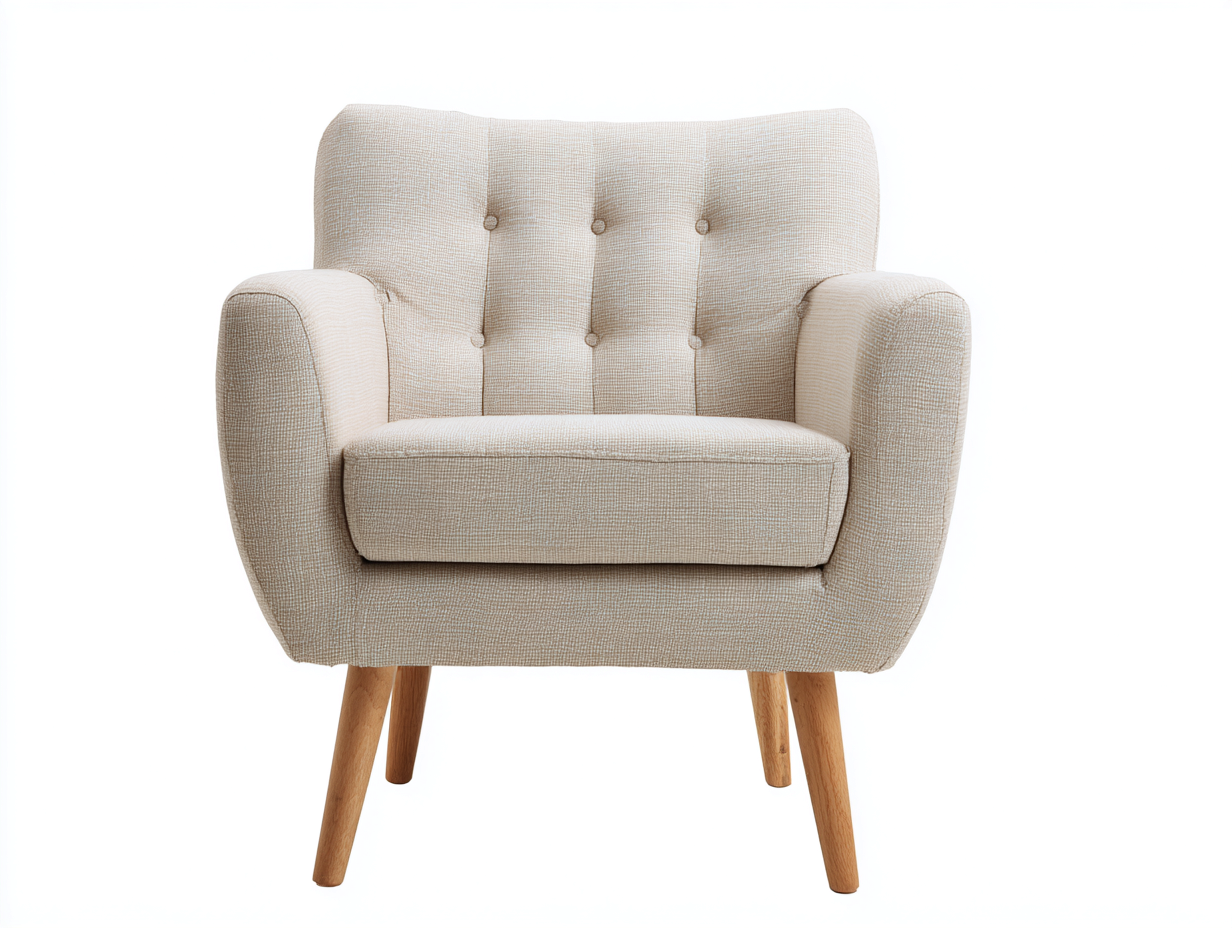 Sillón individual tapizado 82x83x90 cm - beige - estilo nórdico con botones decorativos y patas de madera