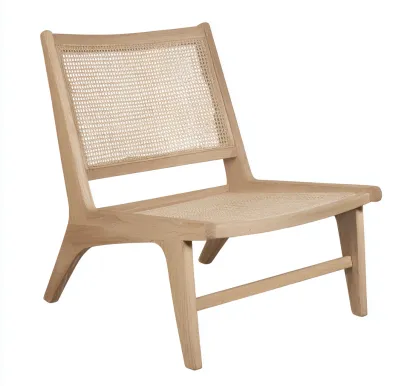 Silla lounge de madera con asiento y respaldo de ratán 72x76x78 cm - natural - estilo escandinavo