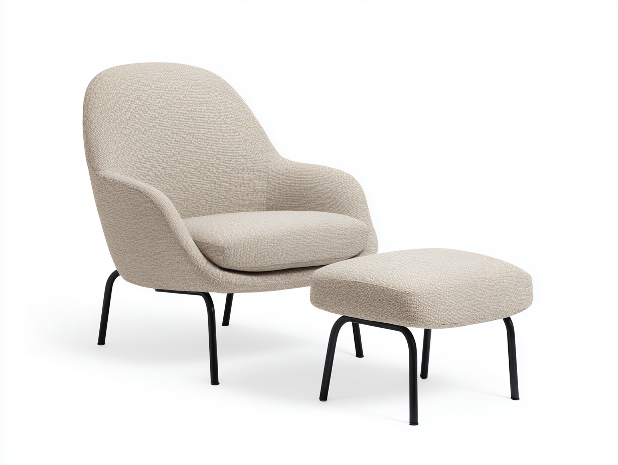 Sillón 78x82x95 cm con reposapiés 60x45x40 cm tapizado en tela - beige - estilo contemporáneo