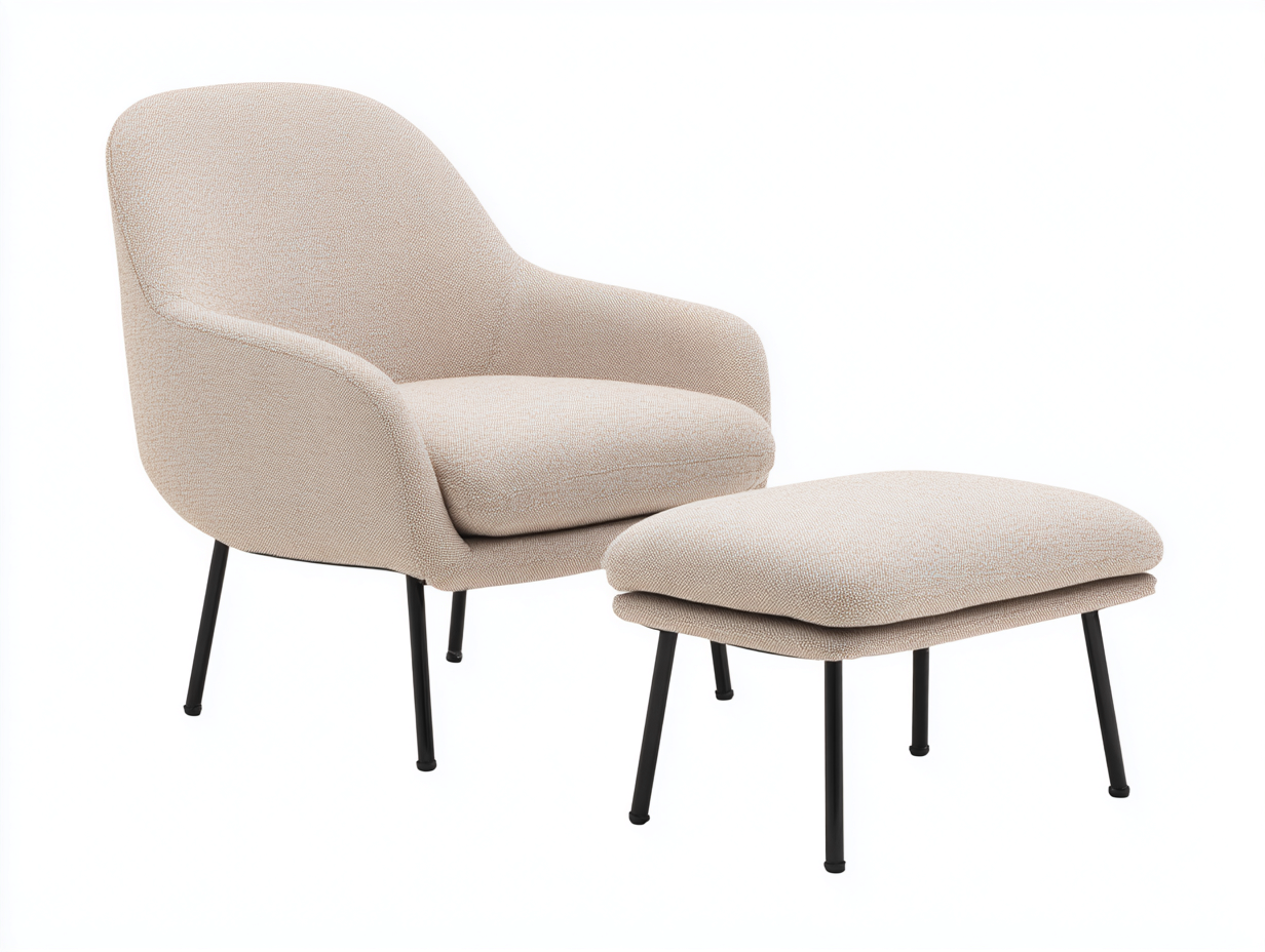 Sillón 80x85x95 cm con reposapiés 60x45x40 cm tapizado en tela - beige - estilo moderno