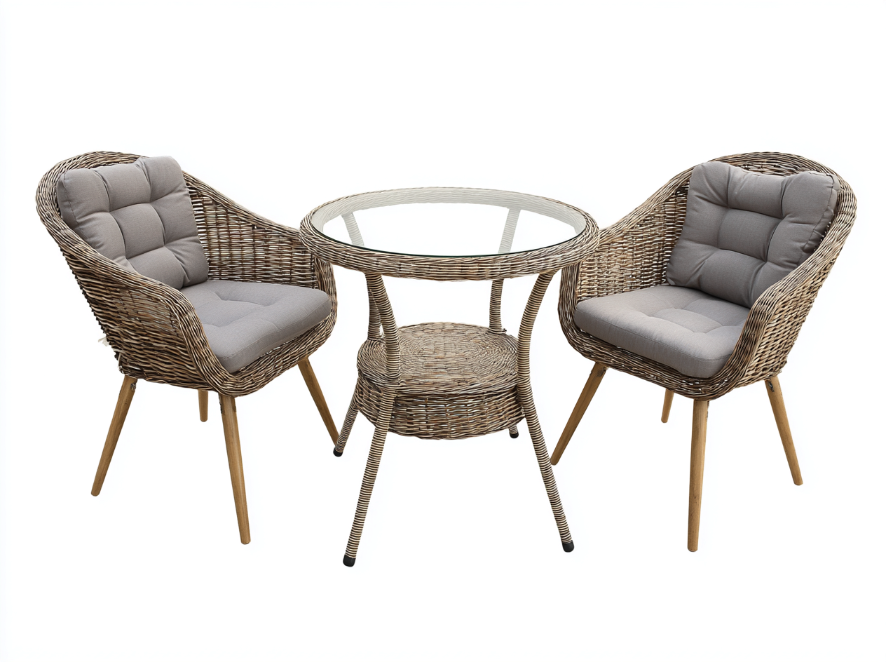 Conjunto de 2 sillones de ratán 66x62x85 cm con mesa auxiliar 55x55x60 cm - color madera natural - estilo exterior contemporáneo
