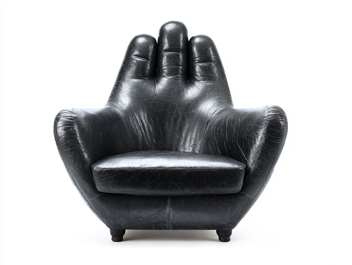 Sillón de cuero auténtico 95x85x100 cm - negro - diseño en forma de mano