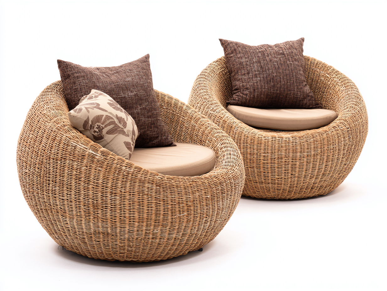 Juego de 2 sillones redondos de ratán tejido 85x80x75 cm - color natural - estilo moderno para interior y exterior