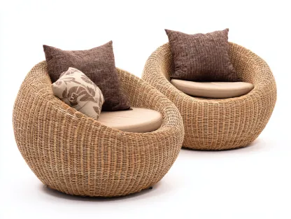 Juego de 2 sillones redondos de ratán tejido 85x80x75 cm - color natural - estilo moderno para interior y exterior