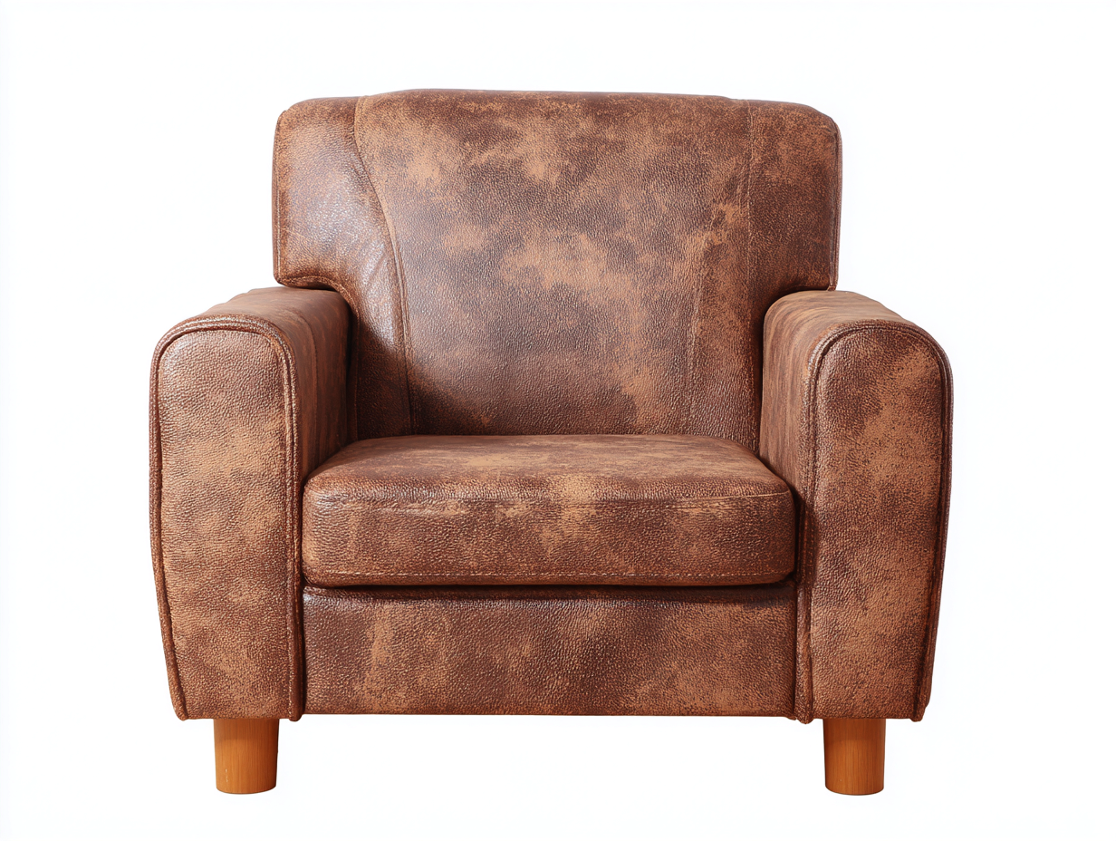 Sillón de polipiel 85x80x90 cm - marrón vintage - con patas de madera