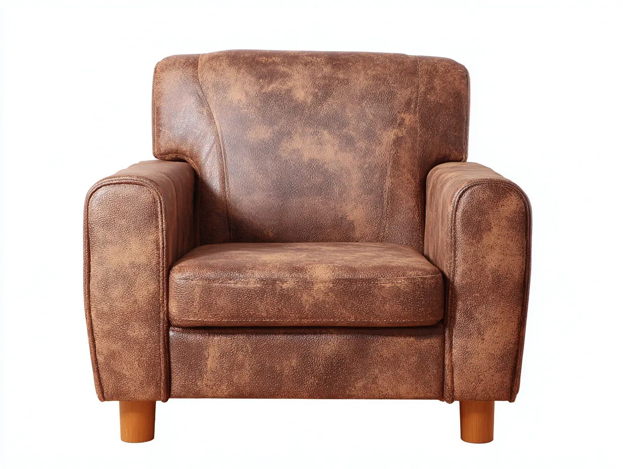 Sillón de polipiel 85x80x90 cm - marrón vintage - con patas de madera