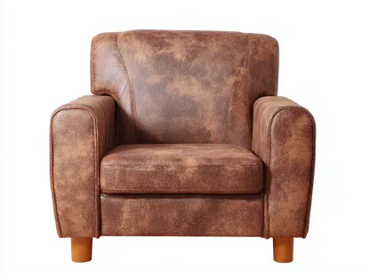 Sillón de polipiel 85x80x90 cm - marrón vintage - con patas de madera