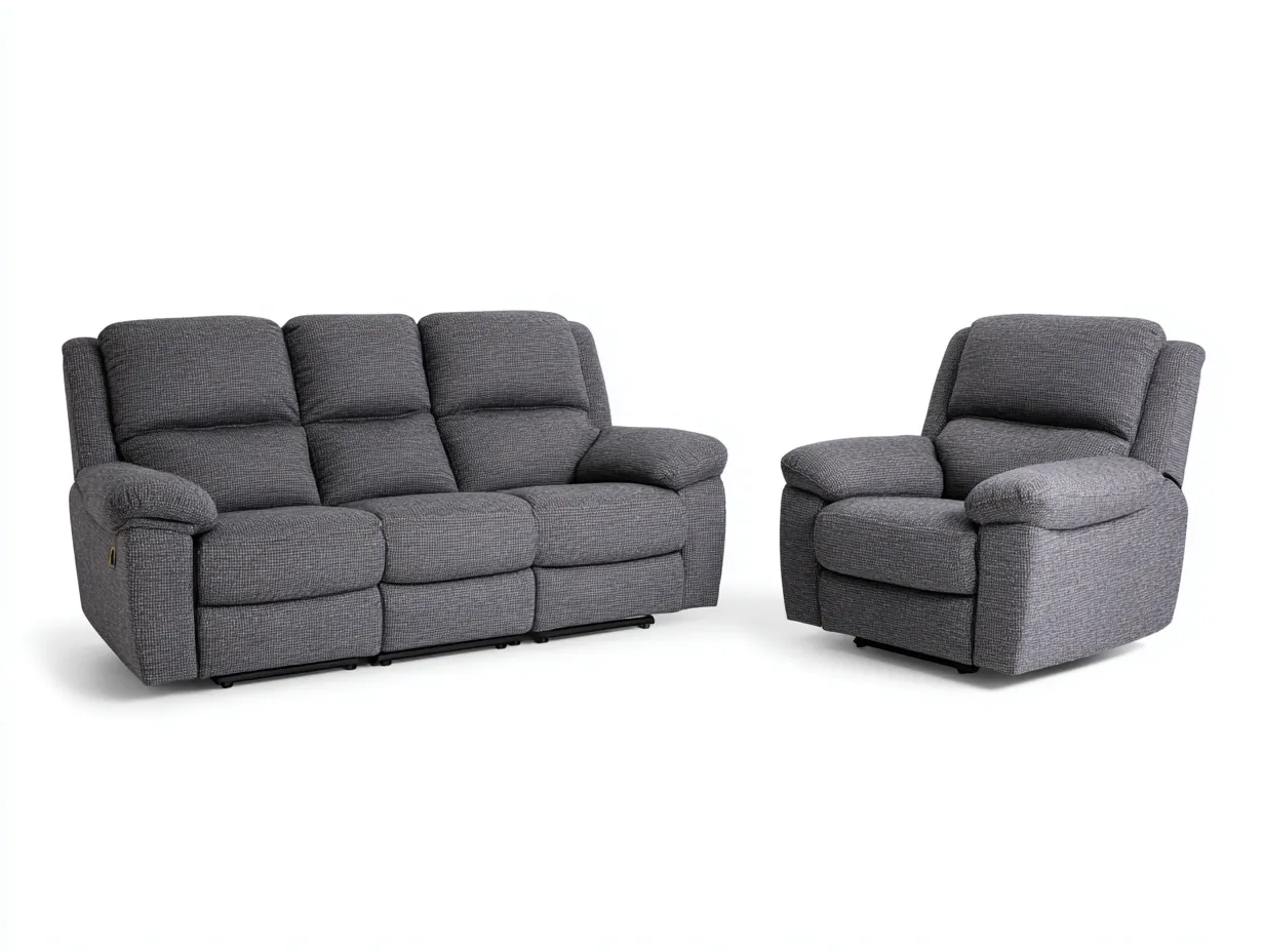 Sofá de tres plazas 210x95x100 cm y sillón 105x95x100 cm tapizados en tela - gris oscuro - con función reclinable