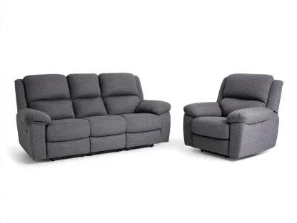 Sofá de tres plazas 210x95x100 cm y sillón 105x95x100 cm tapizados en tela - gris oscuro - con función reclinable