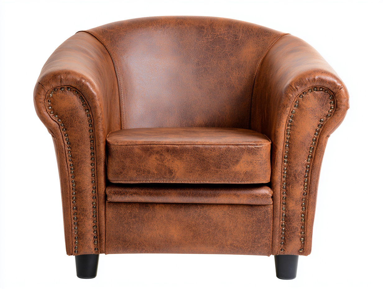 Sillón individual tapizado 83x82x88 cm - marrón - estilo clásico en piel sintética con tachuelas decorativas