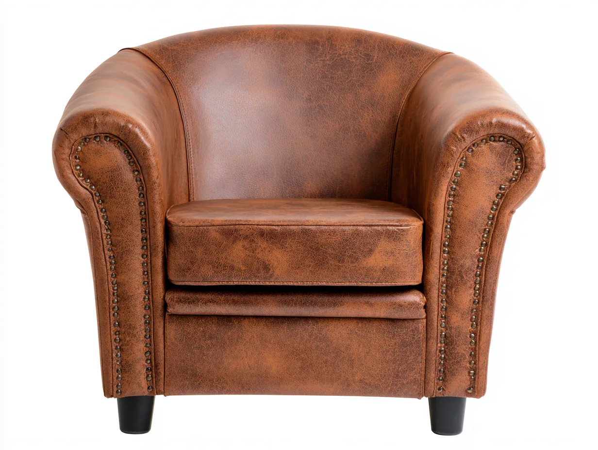 Sillón individual tapizado 83x82x88 cm - marrón - estilo clásico en piel sintética con tachuelas decorativas