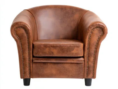 Sillón individual tapizado 83x82x88 cm - marrón - estilo clásico en piel sintética con tachuelas decorativas